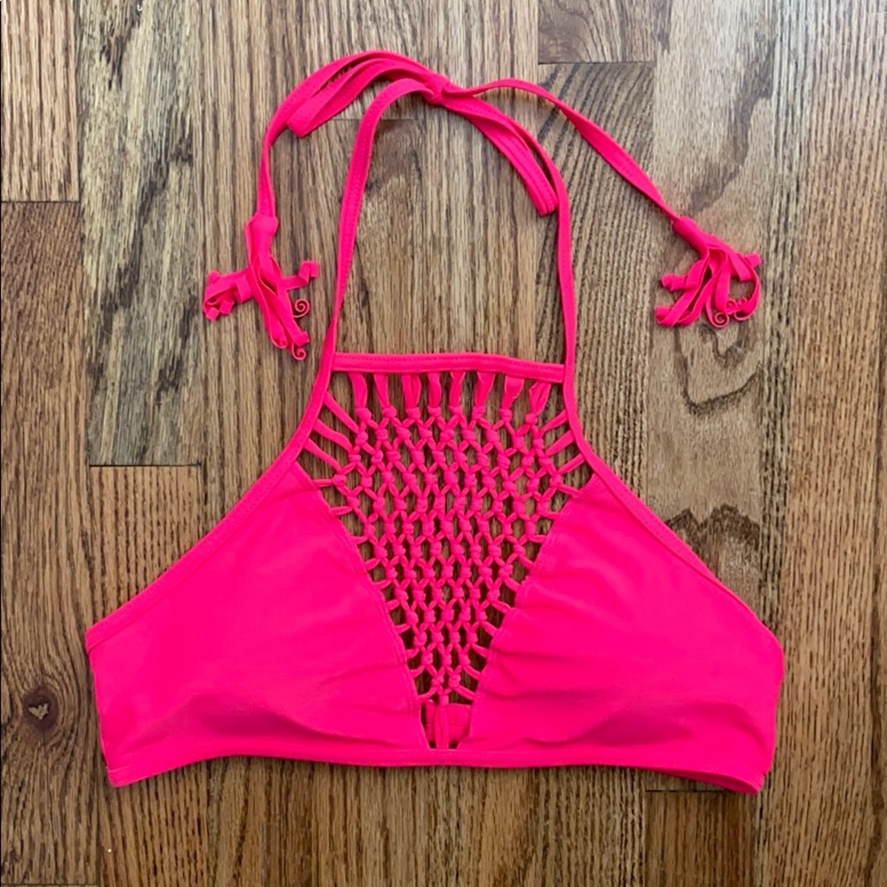 Express pink macrame halter swim top